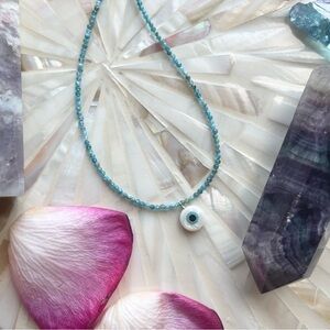 Evil Eye Micro-faceted Blue Apatite Gemstone Necklace
